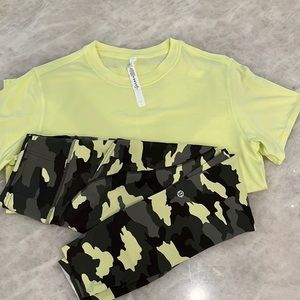 Lululemon Fast and Free 25” camo leggings & lululemon All Yours Tee.